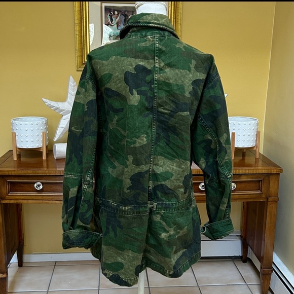 Free People Seize the Day Green Black Camouflage Print Utility Jacket Sz Small - Picture 12 of 16